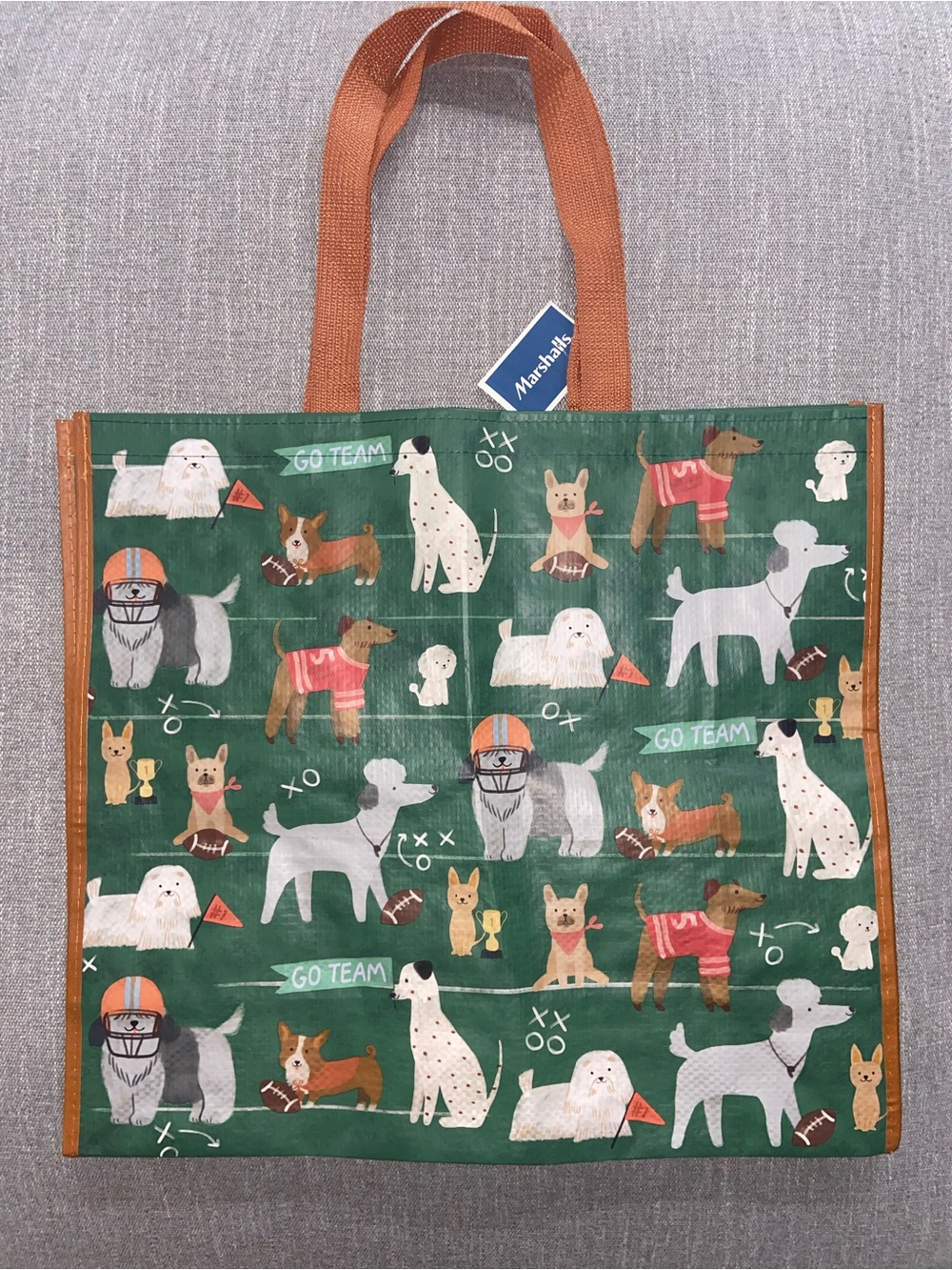 Marshalls Green Dog-Print Reusable Tote with Brown Handles— NEW!